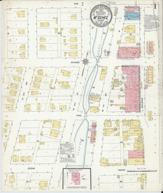 Sanborn Fire Insurance Map from McGehee, Desha County, Arkansas (1912), Sheet #0001 - Historic Sanborn Fire Insurance Map Print, vintage old map wall art, antique decor, genealogy gift, Arkansas Arkansas map