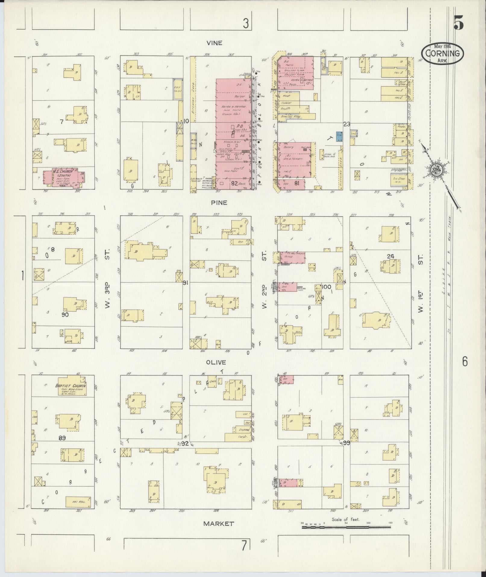 Sanborn Fire Insurance Map from Corning, Clay County, Arkansas (1914), Sheet #0005 - Complete Map Set gallery image, historic Sanborn map, vintage wall art, Arkansas Arkansas