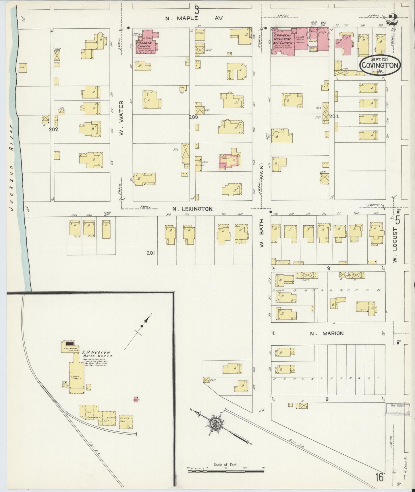 Sanborn Fire Insurance Map from Covington, Independent Cities, Virginia (1913), Sheet #0002 - Complete Map Set gallery image, historic Sanborn map, vintage wall art, Virginia Virginia