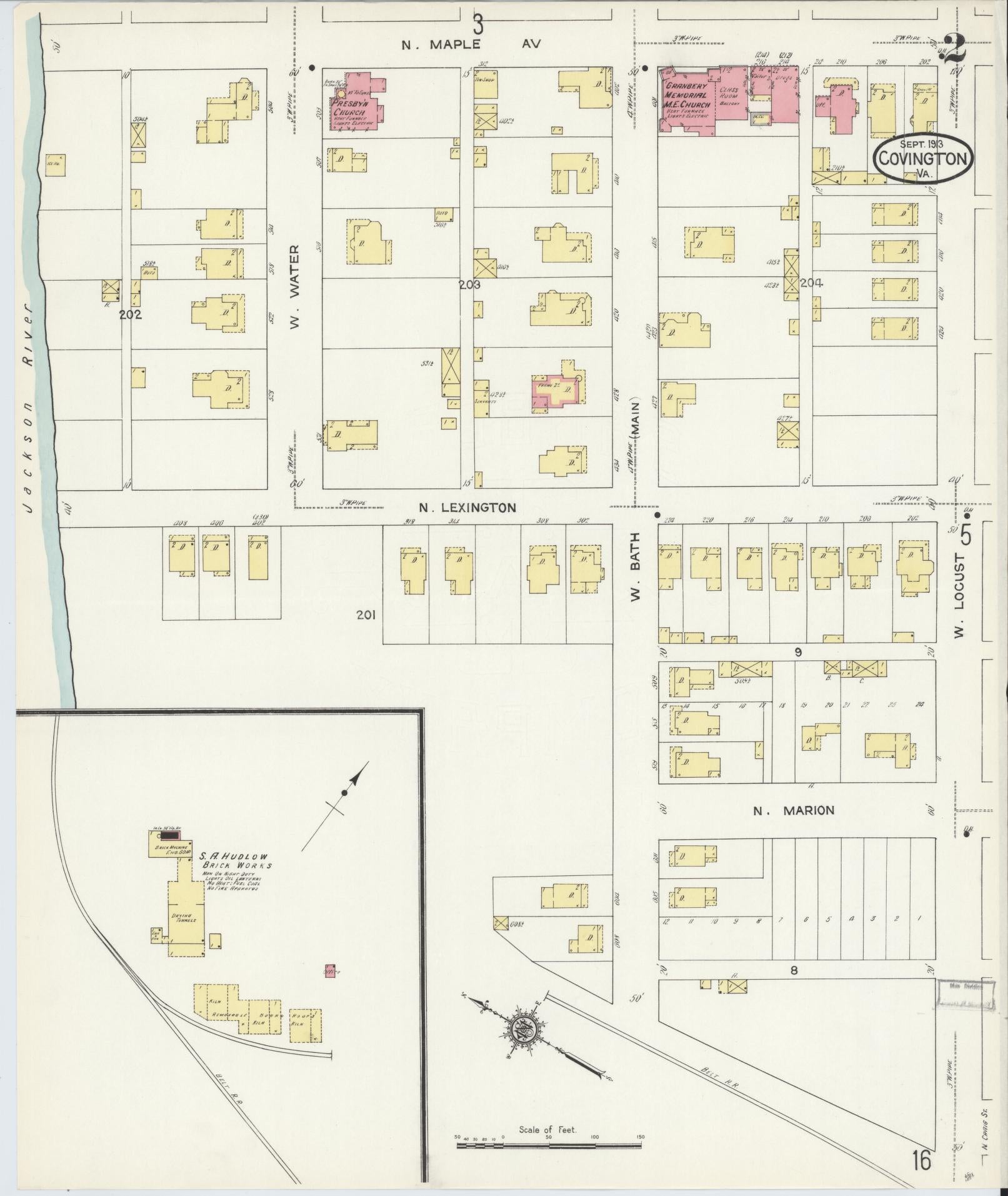 Sanborn Fire Insurance Map from Covington, Independent Cities, Virginia (1913), Sheet #0002 - Complete Map Set gallery image, historic Sanborn map, vintage wall art, Virginia Virginia