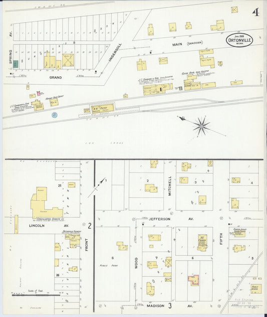 Sanborn Fire Insurance Map from Ortonville, Big Stone County, Minnesota (1909), Sheet #0004 - Historic Sanborn Fire Insurance Map Print, vintage old map wall art, antique decor, genealogy gift, Minnesota Minnesota map