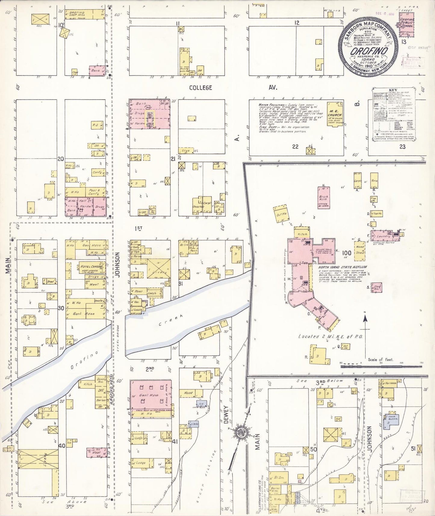 Sanborn Fire Insurance Map from Orofino, Clearwater County, Idaho (1910), Sheet #0001 - Historic Sanborn Fire Insurance Map Print, vintage old map wall art, antique decor, genealogy gift, Idaho Idaho map