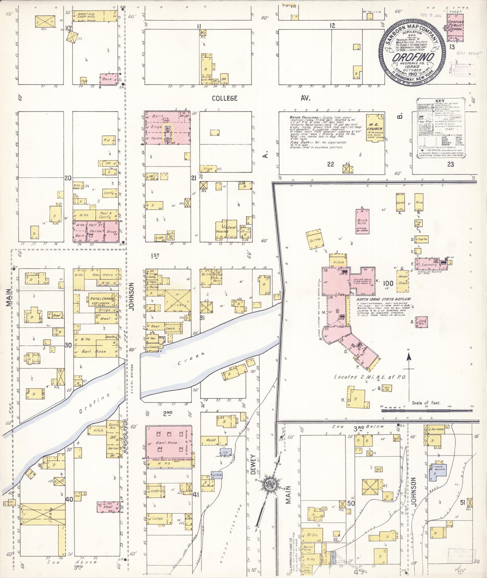 Sanborn Fire Insurance Map from Orofino, Clearwater County, Idaho (1910), Sheet #0001 - Historic Sanborn Fire Insurance Map Print, vintage old map wall art, antique decor, genealogy gift, Idaho Idaho map