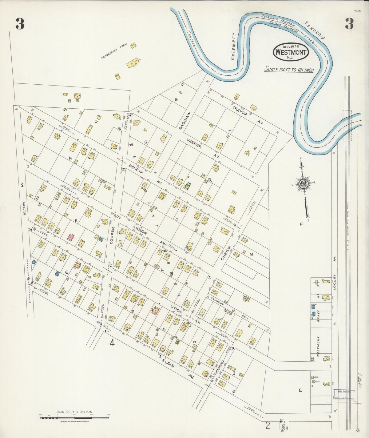 Sanborn Fire Insurance Map from Westmont, Camden County, New Jersey (1925), Sheet #0003 - Historic Sanborn Fire Insurance Map Print, vintage old map wall art, antique decor, genealogy gift, New Jersey New Jersey map