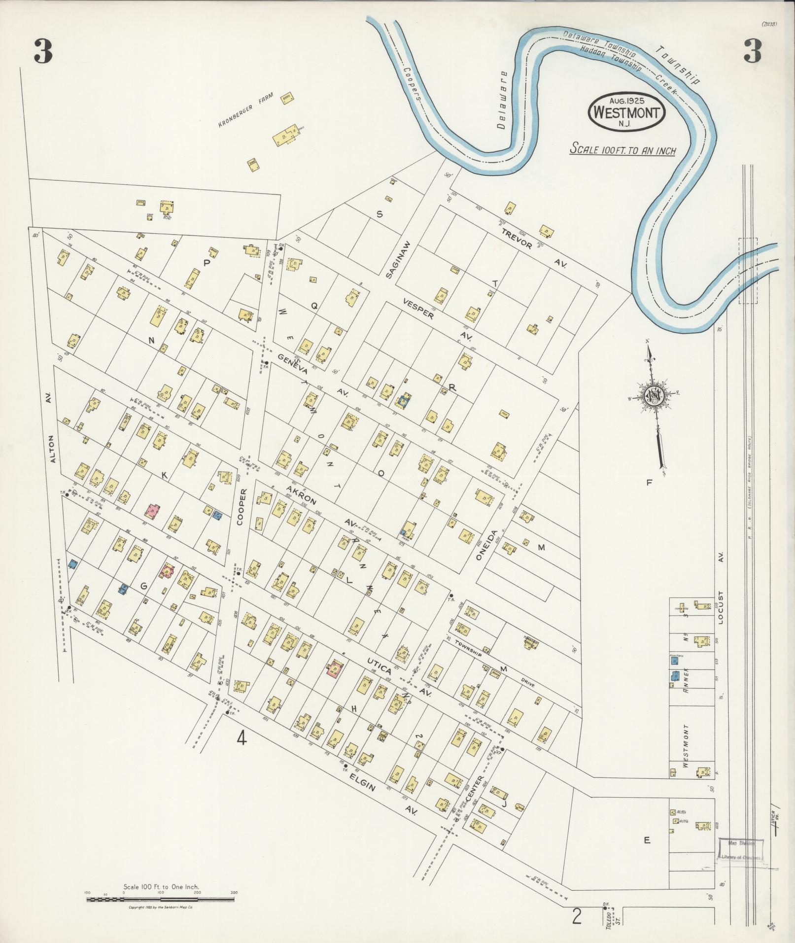 Sanborn Fire Insurance Map from Westmont, Camden County, New Jersey (1925), Sheet #0003 - Historic Sanborn Fire Insurance Map Print, vintage old map wall art, antique decor, genealogy gift, New Jersey New Jersey map