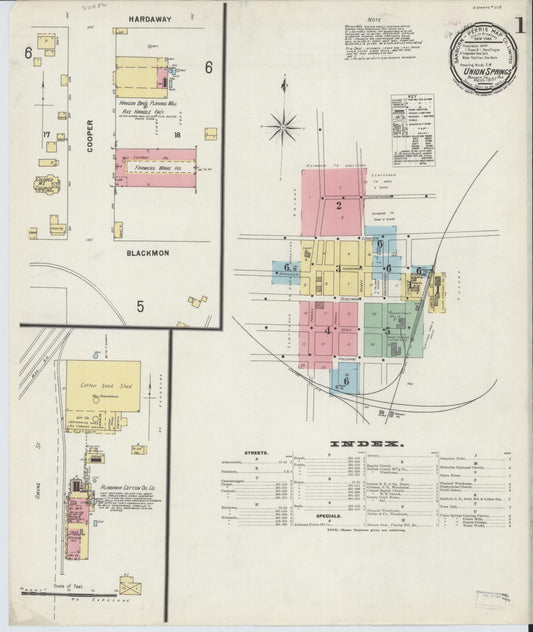 Sanborn Fire Insurance Map from Union Springs, Bullock County, Alabama (1897), Sheet #0001 - Historic Sanborn Fire Insurance Map Print, vintage old map wall art, antique decor, genealogy gift, Alabama Alabama map