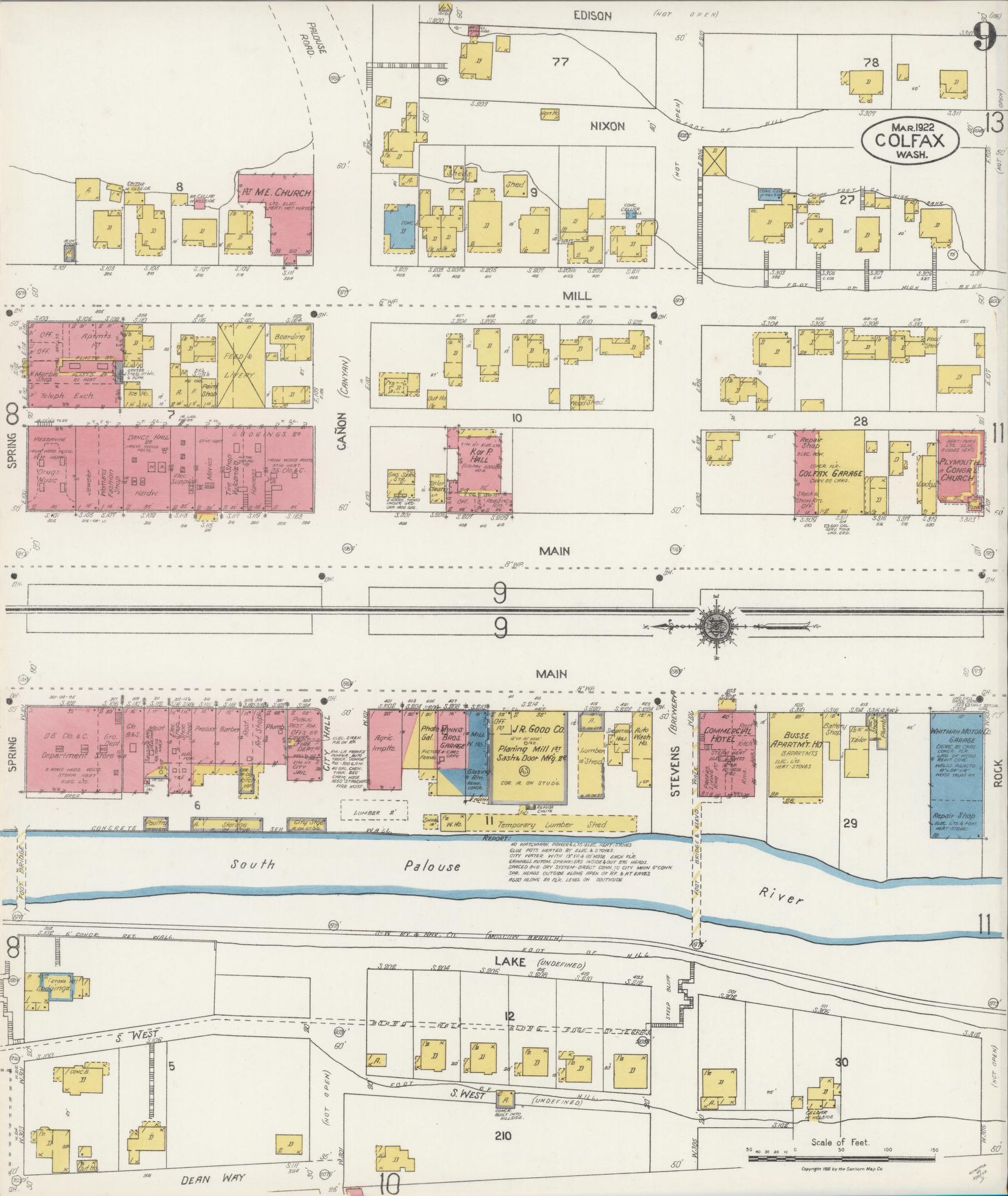 Sanborn Fire Insurance Map from Colfax, Whitman County, Washington (1922), Sheet #0009 - Complete Map Set gallery image, historic Sanborn map, vintage wall art, Washington Washington