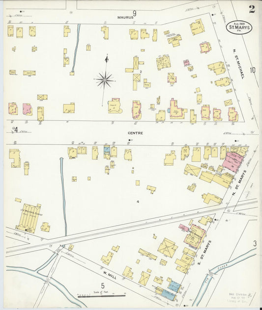 Sanborn Fire Insurance Map from Saint Marys, Elk County, Pennsylvania (1909), Sheet #0002 - Historic Sanborn Fire Insurance Map Print, vintage old map wall art, antique decor, genealogy gift, Pennsylvania Pennsylvania map