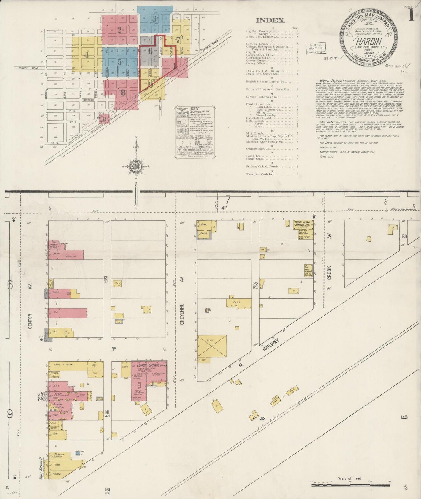 Sanborn Fire Insurance Map from Hardin, Big Horn County, Montana (1920), Sheet #0001 - Historic Sanborn Fire Insurance Map Print, vintage old map wall art, antique decor, genealogy gift, Montana Montana map