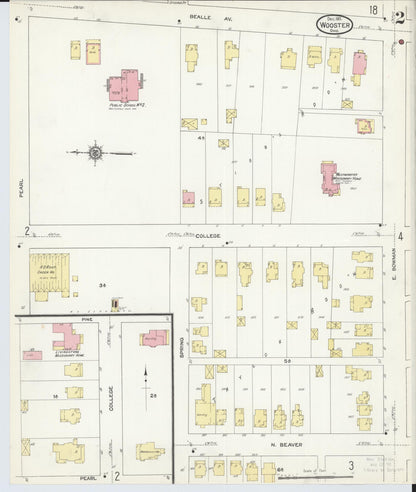 Sanborn Fire Insurance Map from Wooster, Wayne County, Ohio (1911), Sheet #0002 - Historic Sanborn Fire Insurance Map Print, vintage old map wall art, antique decor, genealogy gift, Ohio Ohio map