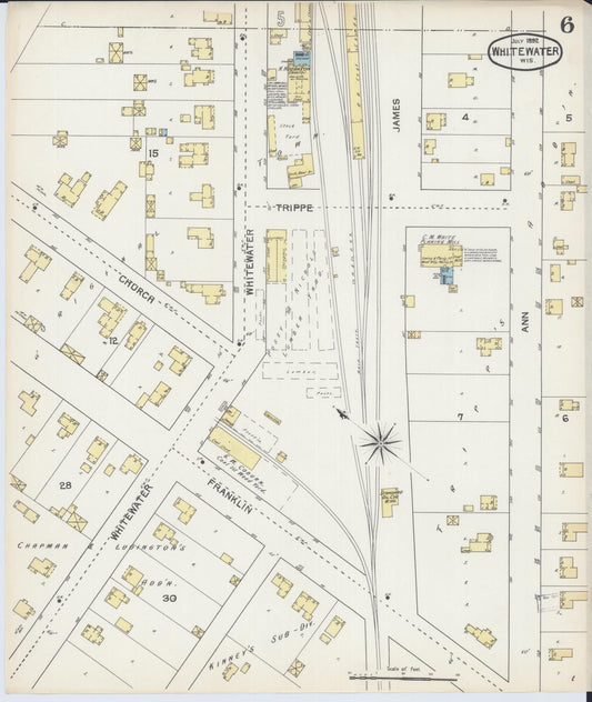 Sanborn Fire Insurance Map from Whitewater, Walworth County, Wisconsin (1892), Sheet #0006 - Historic Sanborn Fire Insurance Map Print, vintage old map wall art, antique decor, genealogy gift, Wisconsin Wisconsin map