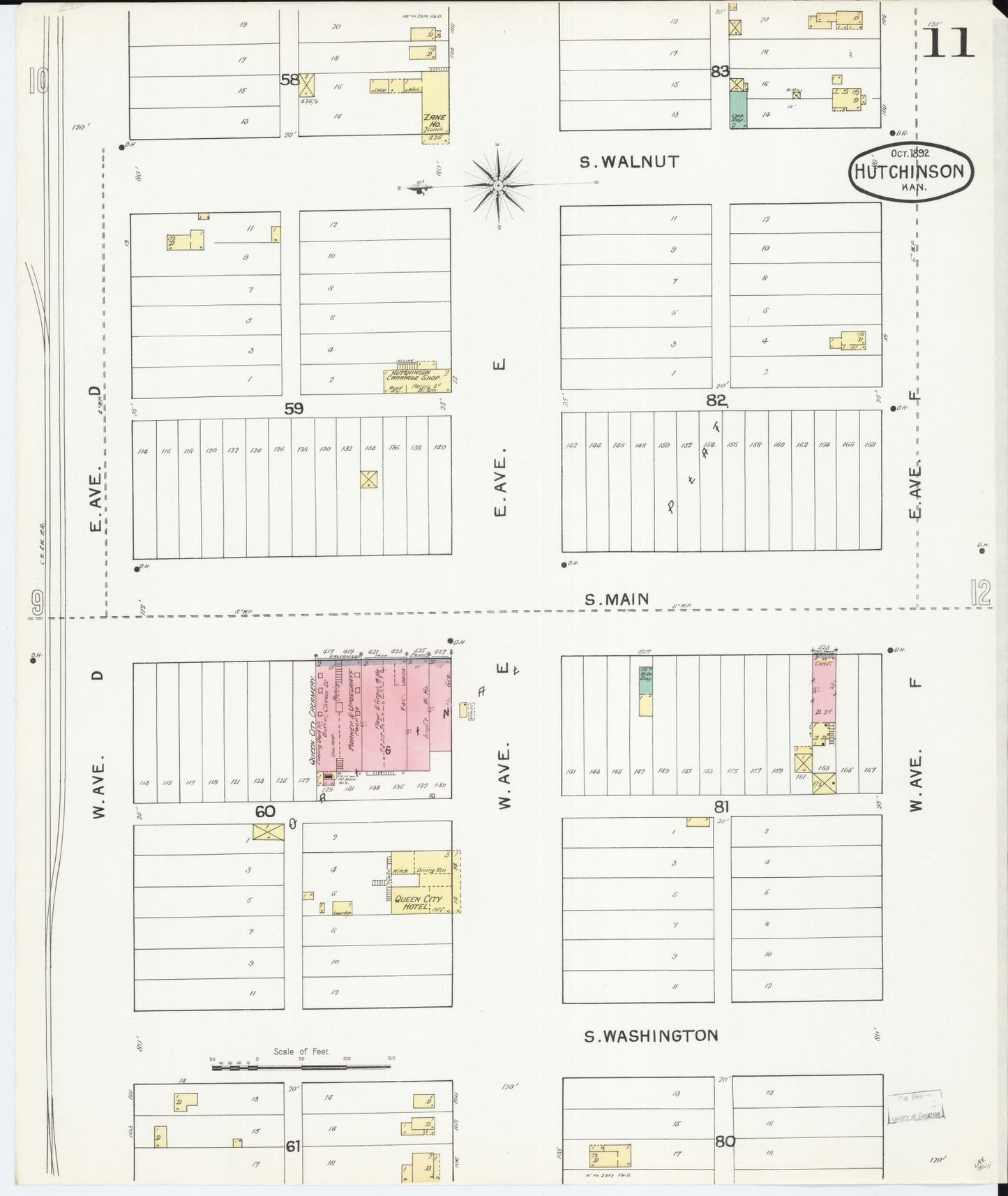 Sanborn Fire Insurance Map from Hutchinson, Reno County, Kansas (1892), Sheet #0011 - Historic Sanborn Fire Insurance Map Print, vintage old map wall art, antique decor, genealogy gift, Kansas Kansas map