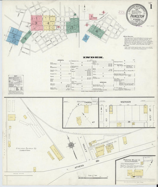 Sanborn Fire Insurance Map from Princeton, Mercer County, West Virginia (1910), Sheet #0001 - Historic Sanborn Fire Insurance Map Print, vintage old map wall art, antique decor, genealogy gift, West Virginia West Virginia map