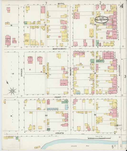 Sanborn Fire Insurance Map from Hollidaysburg, Blair County, Pennsylvania (1896), Sheet #0004 - Historic Sanborn Fire Insurance Map Print, vintage old map wall art, antique decor, genealogy gift, Pennsylvania Pennsylvania map