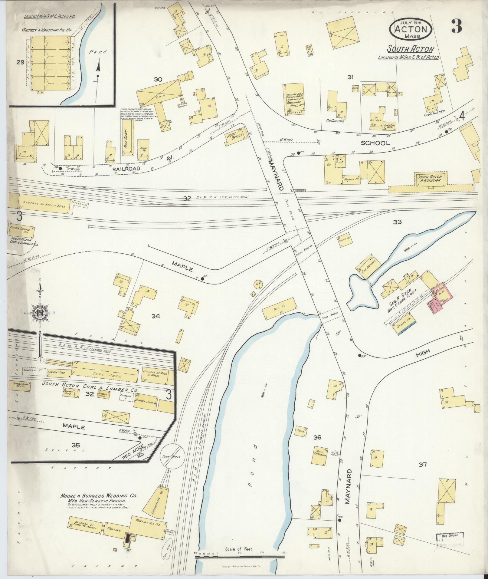 Sanborn Fire Insurance Map from Acton, Middlesex County, Massachusetts (1916), Sheet #0003 - Historic Sanborn Fire Insurance Map Print, vintage old map wall art, antique decor, genealogy gift, Massachusetts Massachusetts map