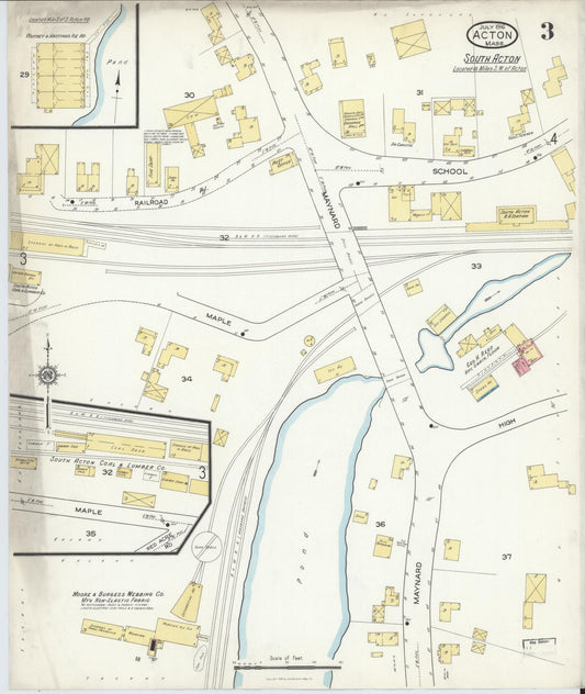 Sanborn Fire Insurance Map from Acton, Middlesex County, Massachusetts (1916), Sheet #0003 - Historic Sanborn Fire Insurance Map Print, vintage old map wall art, antique decor, genealogy gift, Massachusetts Massachusetts map