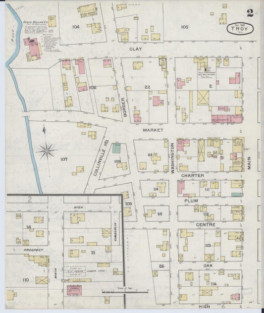 Sanborn Fire Insurance Map from Troy, Madison County, Illinois (1893), Sheet #0002 - Historic Sanborn Fire Insurance Map Print, vintage old map wall art, antique decor, genealogy gift, Illinois Illinois map