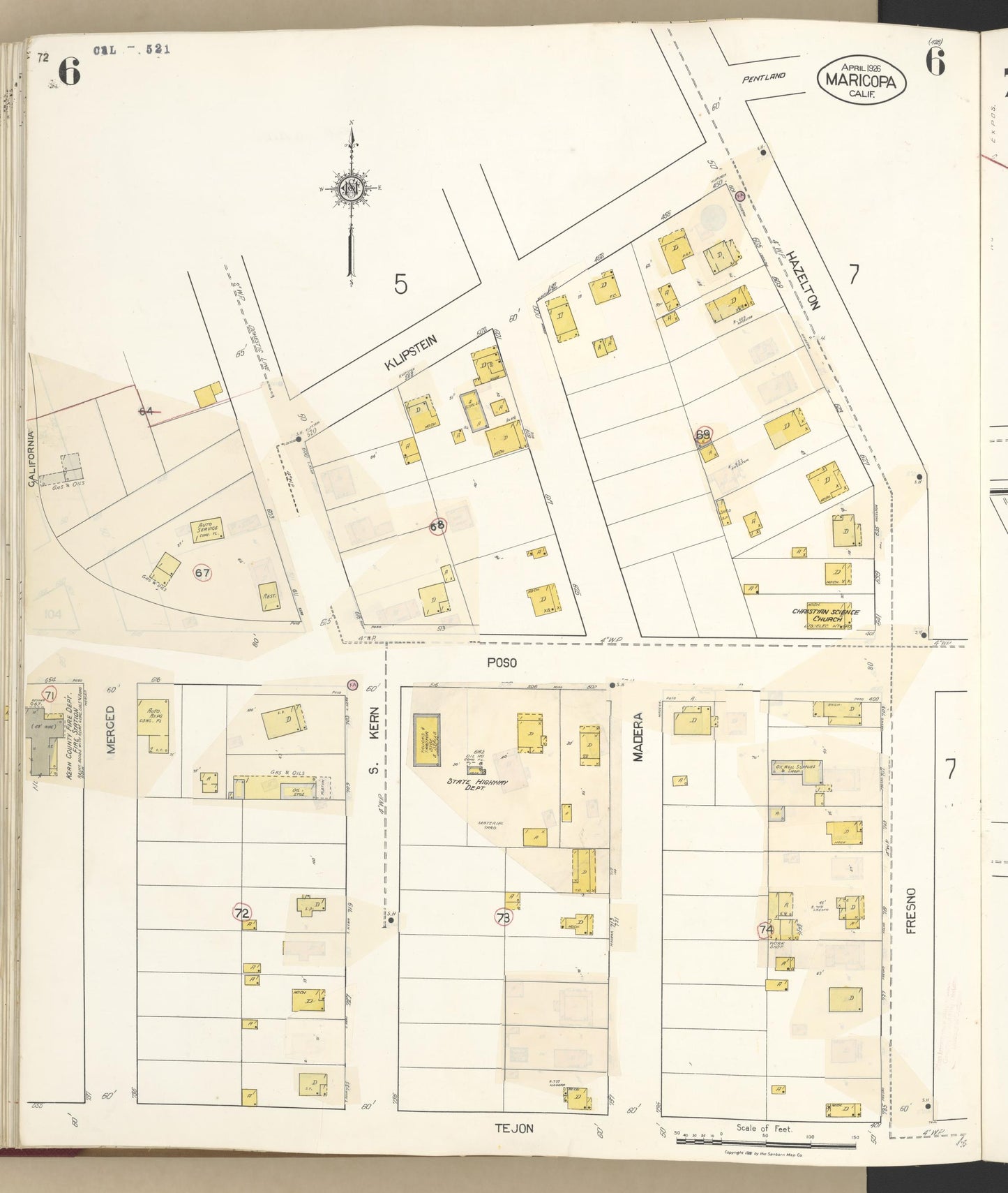 Sanborn Fire Insurance Map from Maricopa, Kern County, California (1942), Sheet #0006 - Historic Sanborn Fire Insurance Map Print, vintage old map wall art, antique decor, genealogy gift, California California map