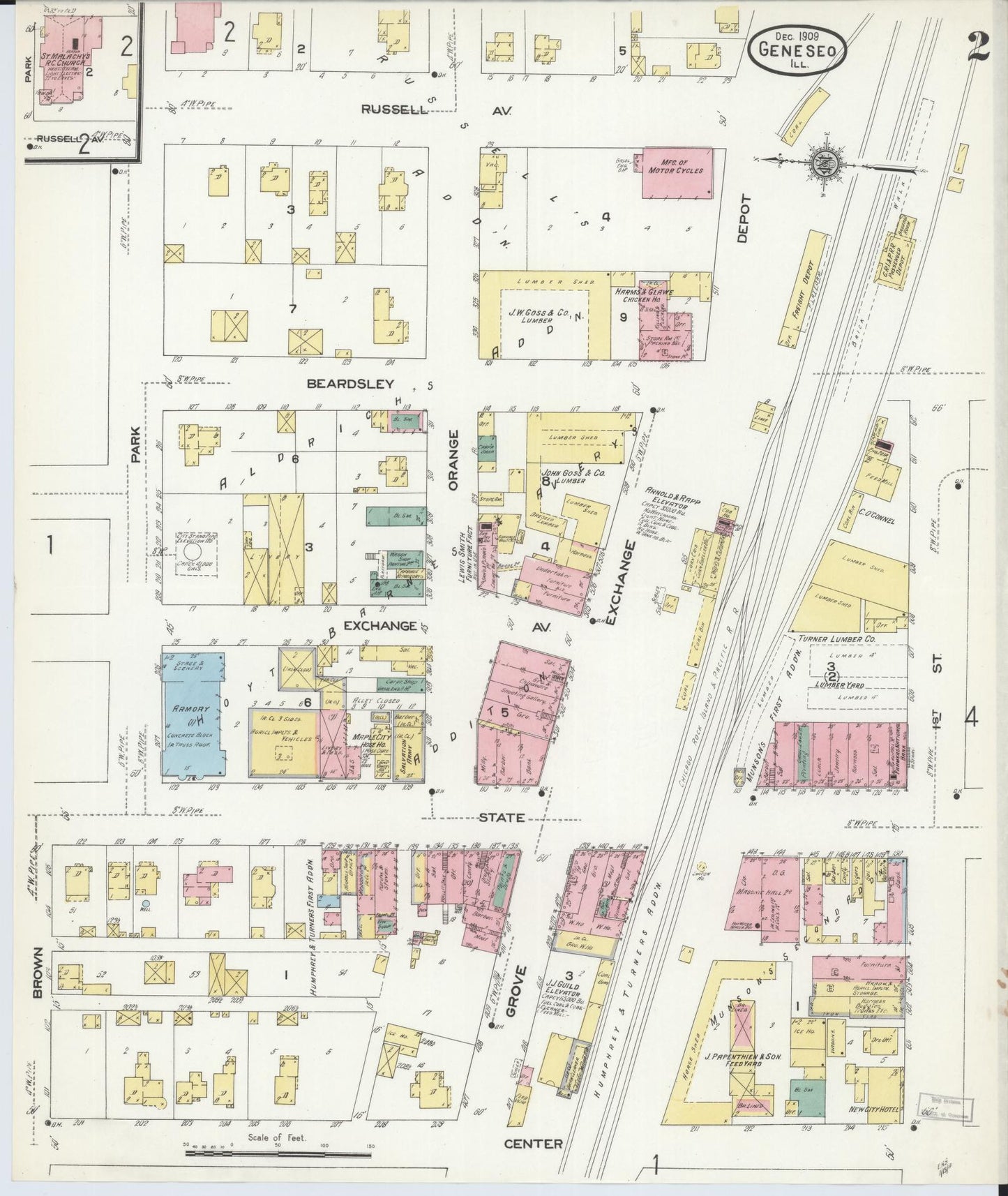 Sanborn Fire Insurance Map from Geneseo, Henry County, Illinois (1909), Sheet #0002 - Complete Map Set gallery image, historic Sanborn map, vintage wall art, Illinois Illinois