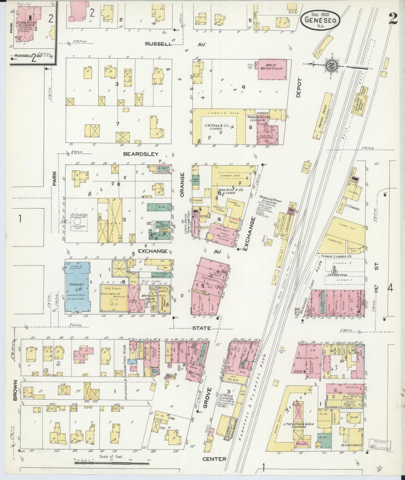 Sanborn Fire Insurance Map from Geneseo, Henry County, Illinois (1909), Sheet #0002 - Complete Map Set gallery image, historic Sanborn map, vintage wall art, Illinois Illinois