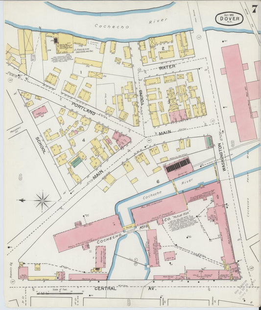 Sanborn Fire Insurance Map from Dover, Strafford County, New Hampshire (1892), Sheet #0007 - Historic Sanborn Fire Insurance Map Print, vintage old map wall art, antique decor, genealogy gift, New Hampshire New Hampshire map