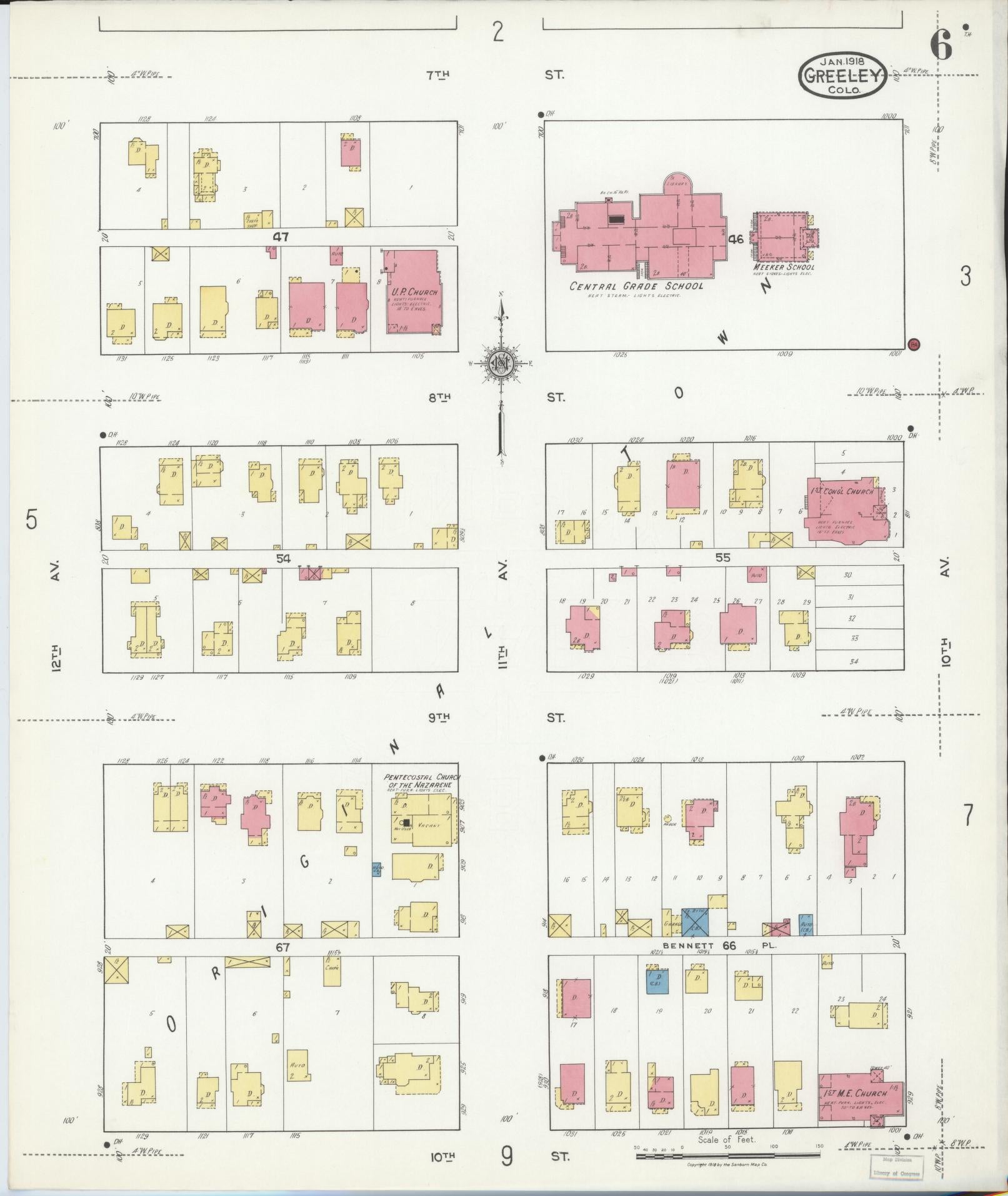 Sanborn Fire Insurance Map from Greeley, Weld County, Colorado (1918), Sheet #0006 - Historic Sanborn Fire Insurance Map Print, vintage old map wall art, antique decor, genealogy gift, Colorado Colorado map