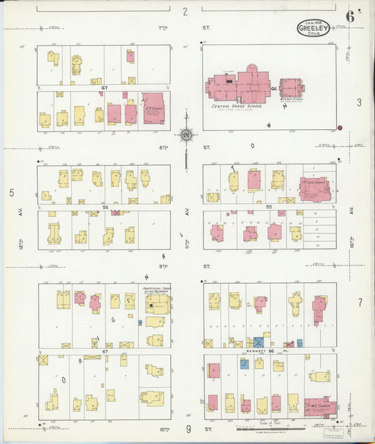 Sanborn Fire Insurance Map from Greeley, Weld County, Colorado (1918), Sheet #0006 - Historic Sanborn Fire Insurance Map Print, vintage old map wall art, antique decor, genealogy gift, Colorado Colorado map