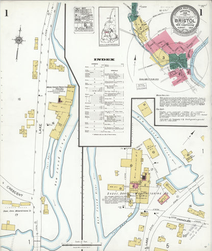 Sanborn Fire Insurance Map from Bristol, Grafton County, New Hampshire (1923), Sheet #0001 - Complete Map Set gallery image, historic Sanborn map, vintage wall art, New Hampshire New Hampshire