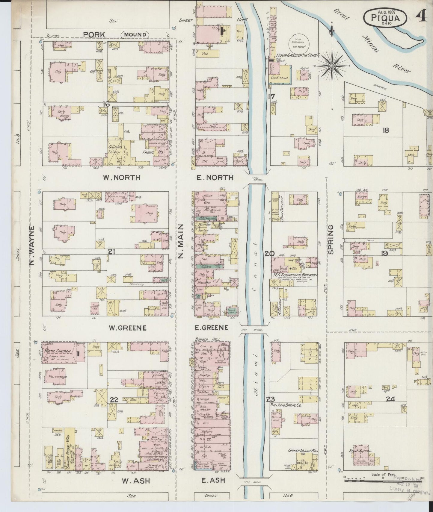 Sanborn Fire Insurance Map from Piqua, Miami County, Ohio (1887), Sheet #0004 - Complete Map Set gallery image, historic Sanborn map, vintage wall art, Ohio Ohio