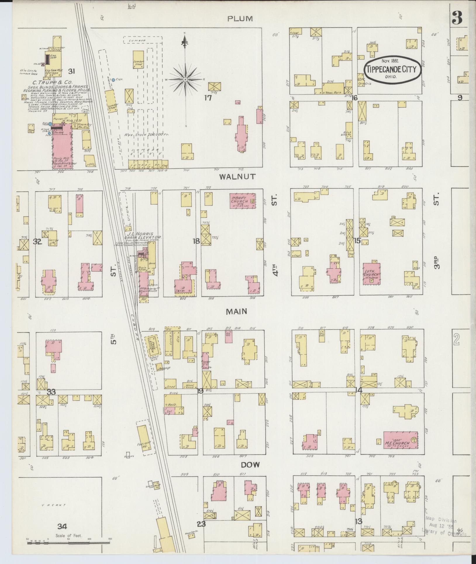Sanborn Fire Insurance Map from Tipp City, Miami County, Ohio (1892), Sheet #0003 - Complete Map Set gallery image, historic Sanborn map, vintage wall art, Ohio Ohio