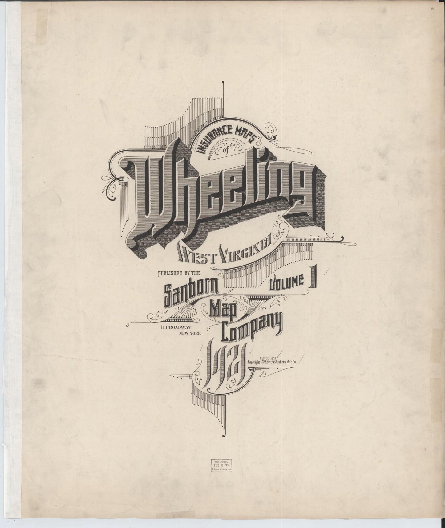 Sanborn Fire Insurance Map from Wheeling, Ohio County, West Virginia (1921), Sheet #0001 - Historic Sanborn Fire Insurance Map Print, vintage old map wall art, antique decor, genealogy gift, Wheeling Ohio map