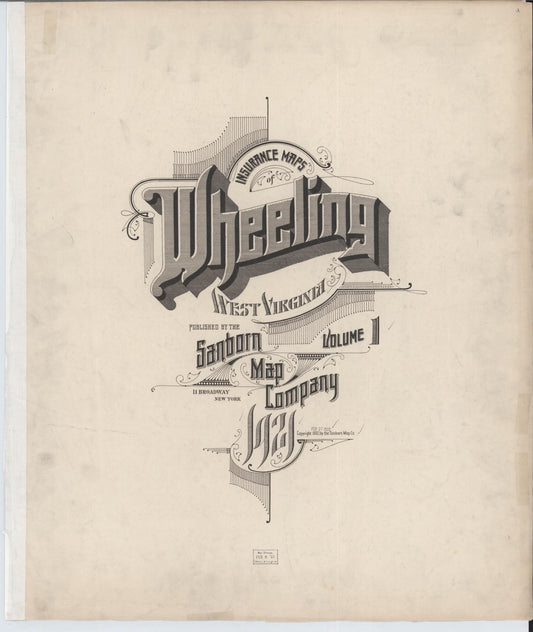 Sanborn Fire Insurance Map from Wheeling, Ohio County, West Virginia (1921), Sheet #0001 - Historic Sanborn Fire Insurance Map Print, vintage old map wall art, antique decor, genealogy gift, Wheeling Ohio map