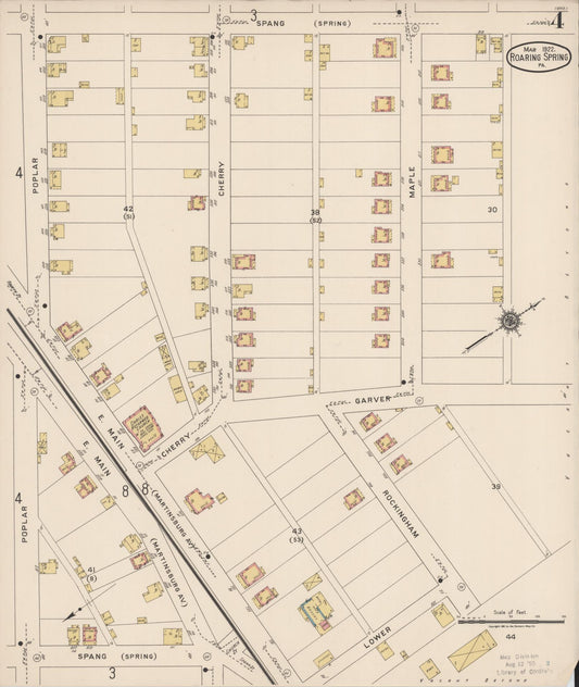 Sanborn Fire Insurance Map from Roaring Spring, Blair County, Pennsylvania (1922), Sheet #0004 - Historic Sanborn Fire Insurance Map Print, vintage old map wall art, antique decor, genealogy gift, Pennsylvania Pennsylvania map