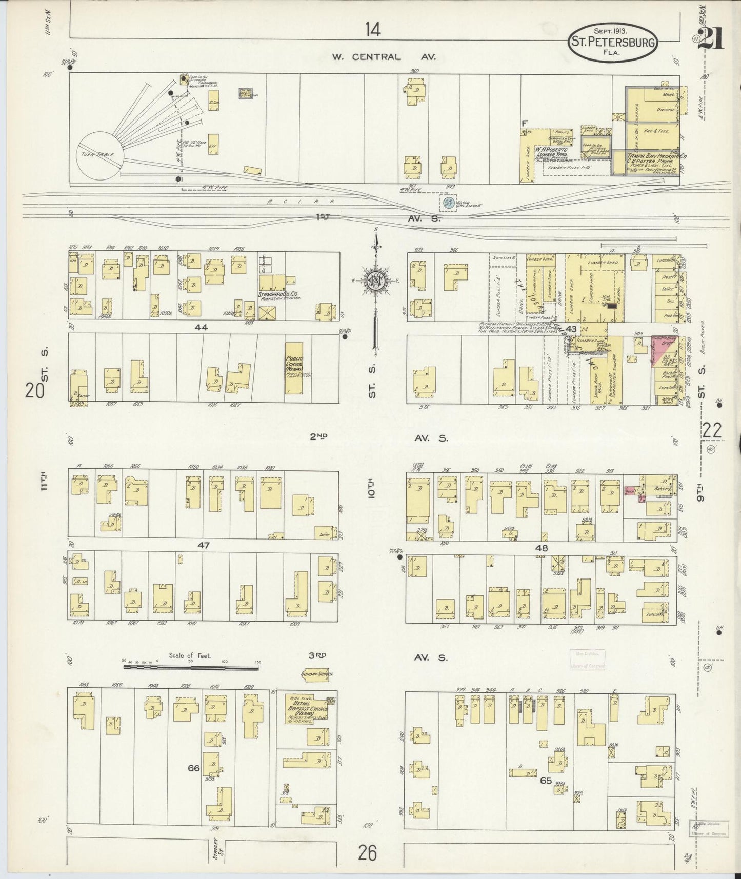 Sanborn Fire Insurance Map from Saint Petersburg, Pinellas County, Florida (1913), Sheet #0021 - Historic Sanborn Fire Insurance Map Print, vintage old map wall art, antique decor, genealogy gift, Florida Florida map