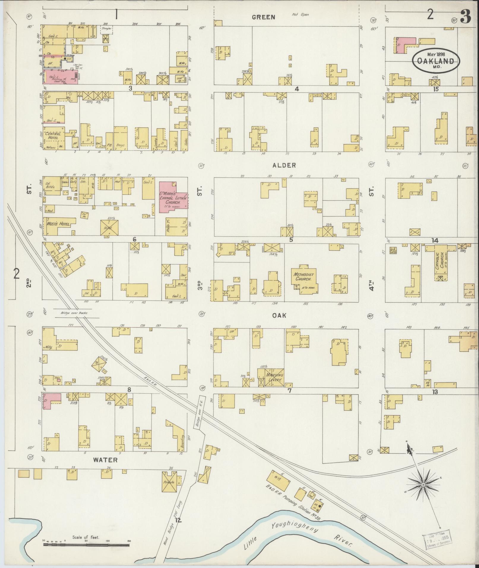 Sanborn Fire Insurance Map from Oakland, Garrett County, Maryland (1898), Sheet #0003 - Historic Sanborn Fire Insurance Map Print, vintage old map wall art, antique decor, genealogy gift, Maryland Maryland map