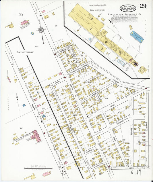 Sanborn Fire Insurance Map from Burlington, Chittenden County, Vermont (1919), Sheet #0029 - Historic Sanborn Fire Insurance Map Print, vintage old map wall art, antique decor, genealogy gift, Vermont Vermont map