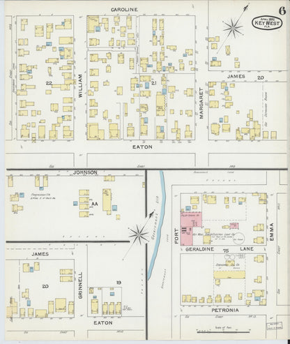 Sanborn Fire Insurance Map from Key West, Monroe County, Florida (1892), Sheet #0006 - Complete Map Set gallery image, historic Sanborn map, vintage wall art, Florida Florida