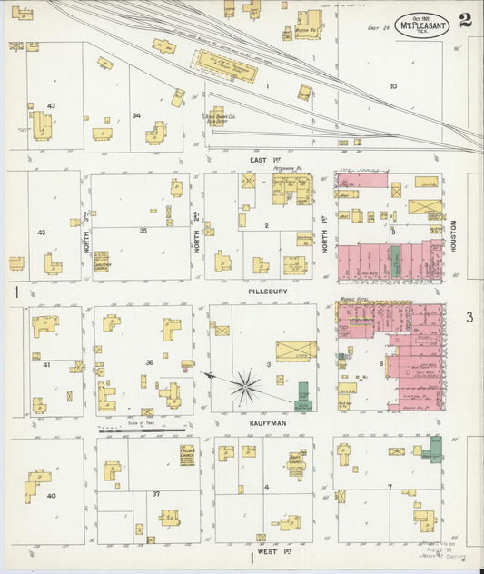 Sanborn Fire Insurance Map from Mount Pleasant, Titus County, Texas (1901), Sheet #0002 - Historic Sanborn Fire Insurance Map Print, vintage old map wall art, antique decor, genealogy gift, Texas Texas map