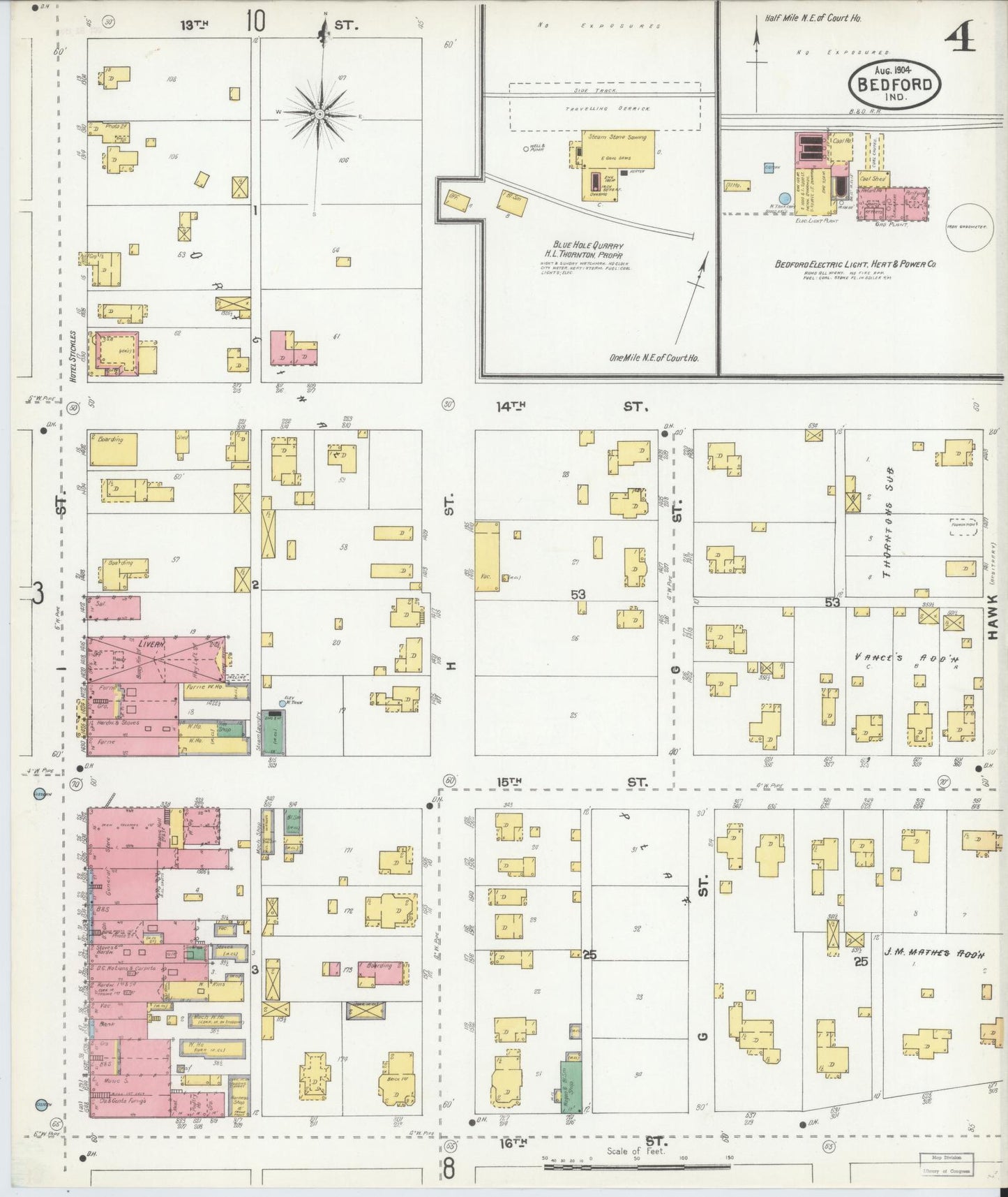 Sanborn Fire Insurance Map from Bedford, Lawrence County, Indiana (1904), Sheet #0004 - Complete Map Set gallery image, historic Sanborn map, vintage wall art, Indiana Indiana