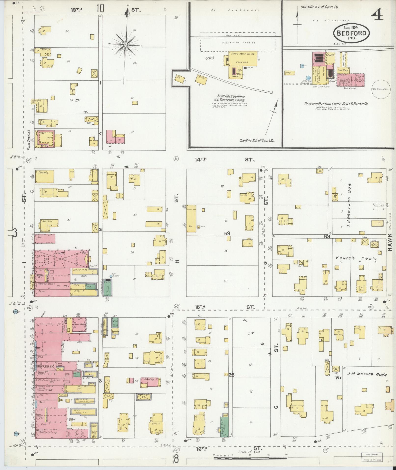 Sanborn Fire Insurance Map from Bedford, Lawrence County, Indiana (1904), Sheet #0004 - Complete Map Set gallery image, historic Sanborn map, vintage wall art, Indiana Indiana