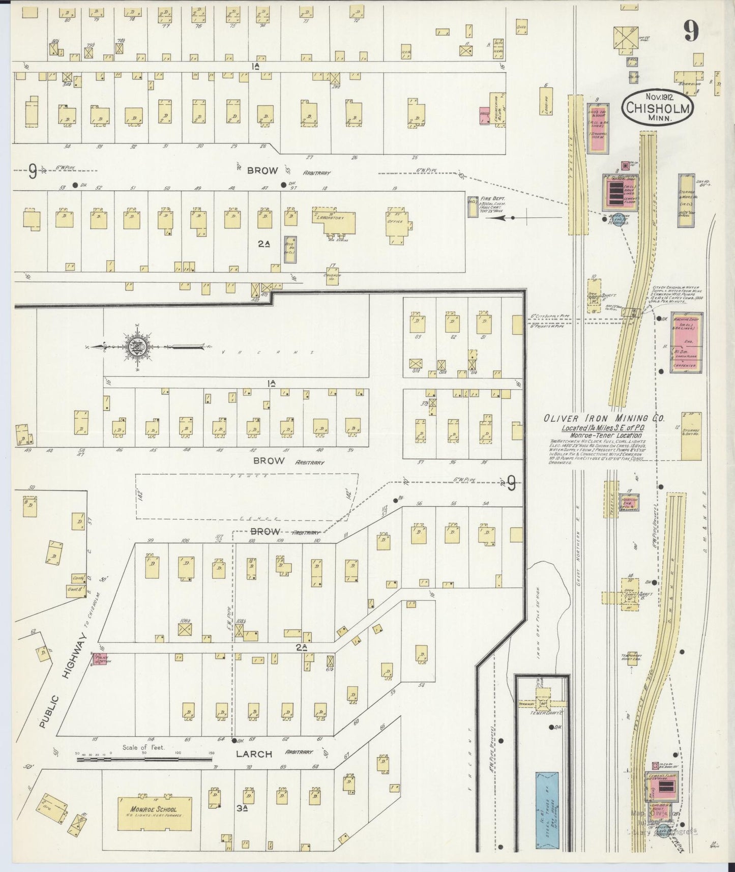 Sanborn Fire Insurance Map from Chisholm, Saint Louis County, Minnesota (1912), Sheet #0009 - Complete Map Set gallery image, historic Sanborn map, vintage wall art, Minnesota Minnesota