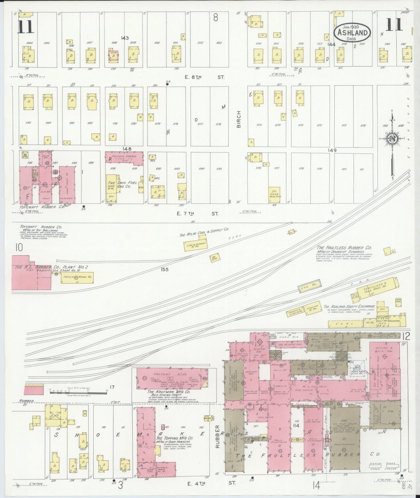 Sanborn Fire Insurance Map from Ashland, Ashland County, Ohio (1930), Sheet #0011 - Historic Sanborn Fire Insurance Map Print, vintage old map wall art, antique decor, genealogy gift, Ohio Ohio map