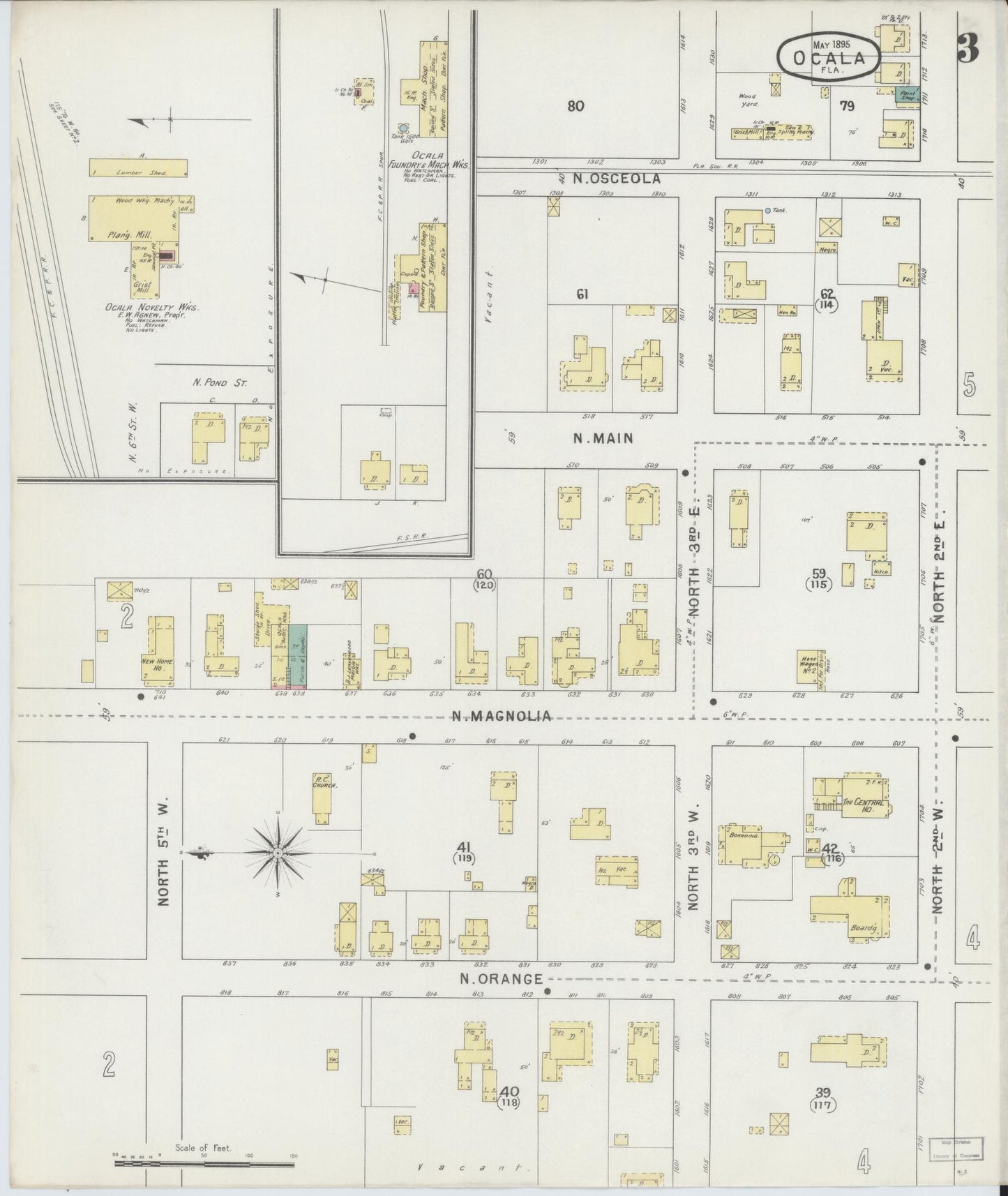 Sanborn Fire Insurance Map from Ocala, Marion County, Florida (1895), Sheet #0003 - Complete Map Set gallery image, historic Sanborn map, vintage wall art, Florida Florida