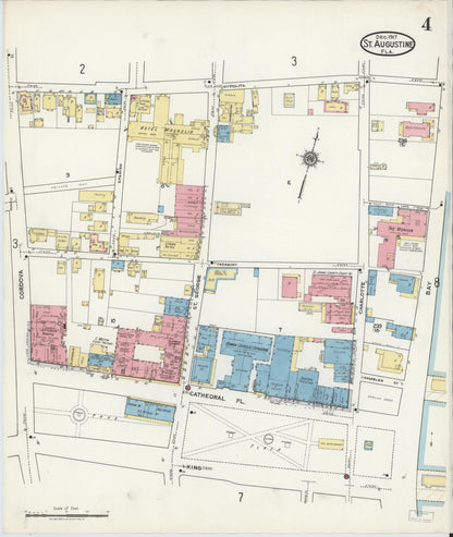 Sanborn Fire Insurance Map from Saint Augustine, Saint John's County, Florida (1917), Sheet #0004 - Historic Sanborn Fire Insurance Map Print, vintage old map wall art, antique decor, genealogy gift, Florida Florida map