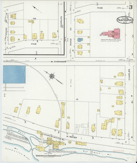 Sanborn Fire Insurance Map from Painted Post, Steuben County, New York (1921), Sheet #0003 - Historic Sanborn Fire Insurance Map Print, vintage old map wall art, antique decor, genealogy gift, New York New York map
