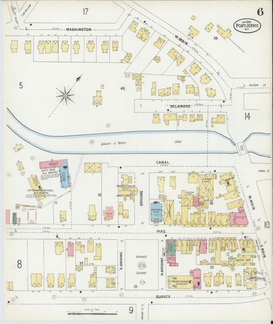 Sanborn Fire Insurance Map from Port Jervis, Orange County, New York (1900), Sheet #0006 - Historic Sanborn Fire Insurance Map Print, vintage old map wall art, antique decor, genealogy gift, New York New York map