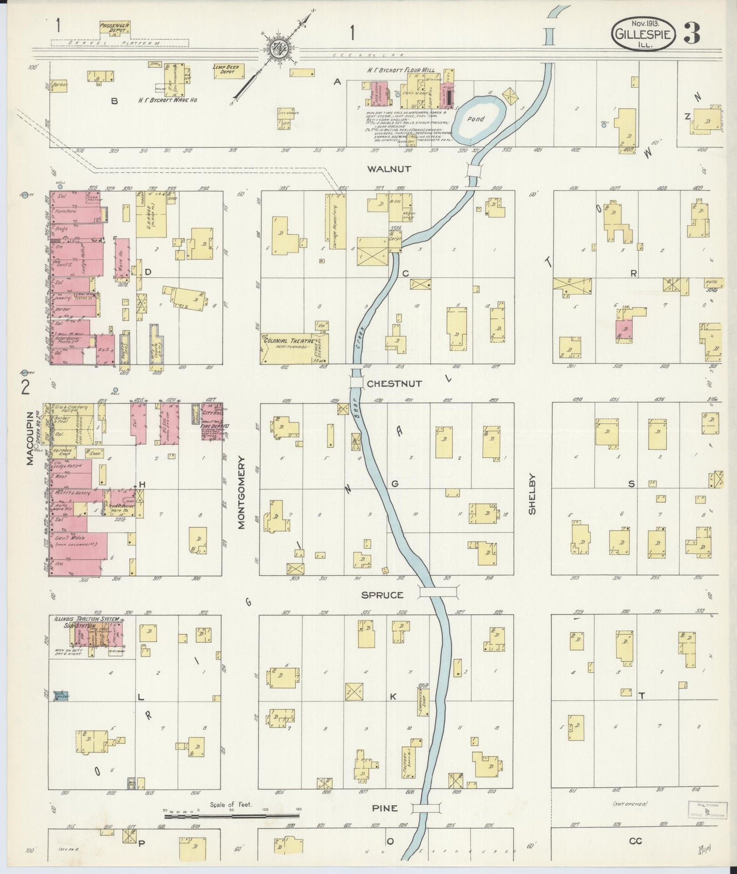 Sanborn Fire Insurance Map from Gillespie, Macoupin County, Illinois (1913), Sheet #0003 - Complete Map Set gallery image, historic Sanborn map, vintage wall art, Illinois Illinois