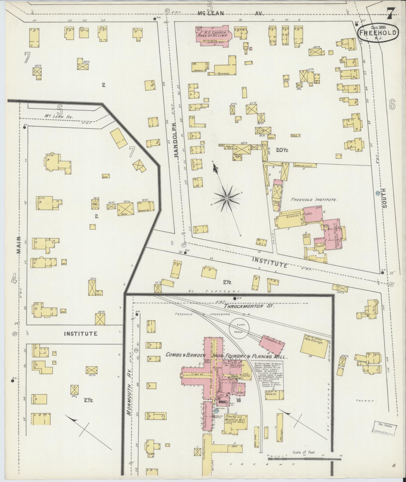 Sanborn Fire Insurance Map from Freehold, Monmouth County, New Jersey (1895), Sheet #0007 - Complete Map Set gallery image, historic Sanborn map, vintage wall art, New Jersey New Jersey
