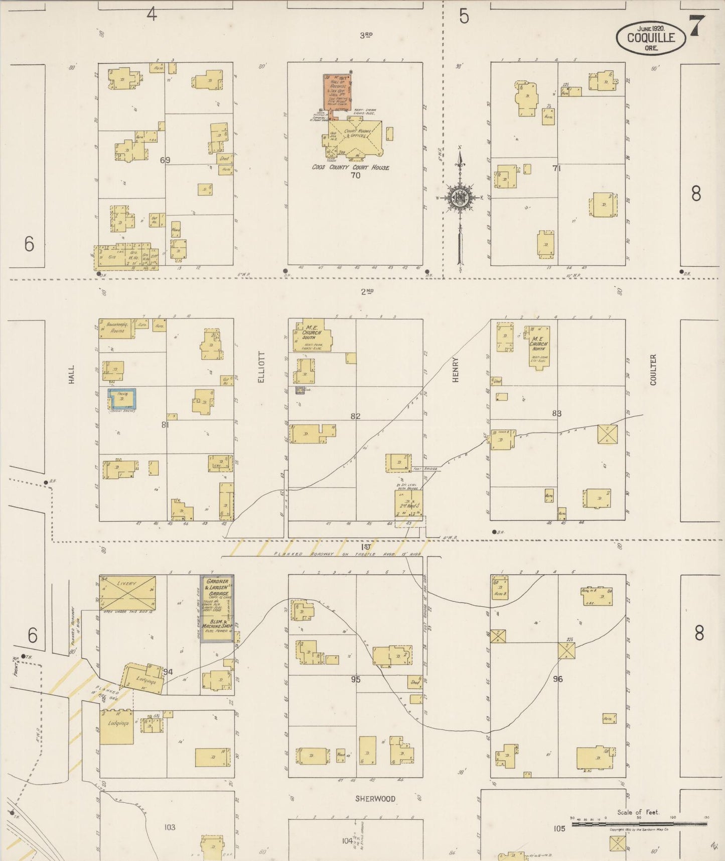 Sanborn Fire Insurance Map from Coquille, Coos County, Oregon (1920), Sheet #0007 - Complete Map Set gallery image, historic Sanborn map, vintage wall art, Oregon Oregon