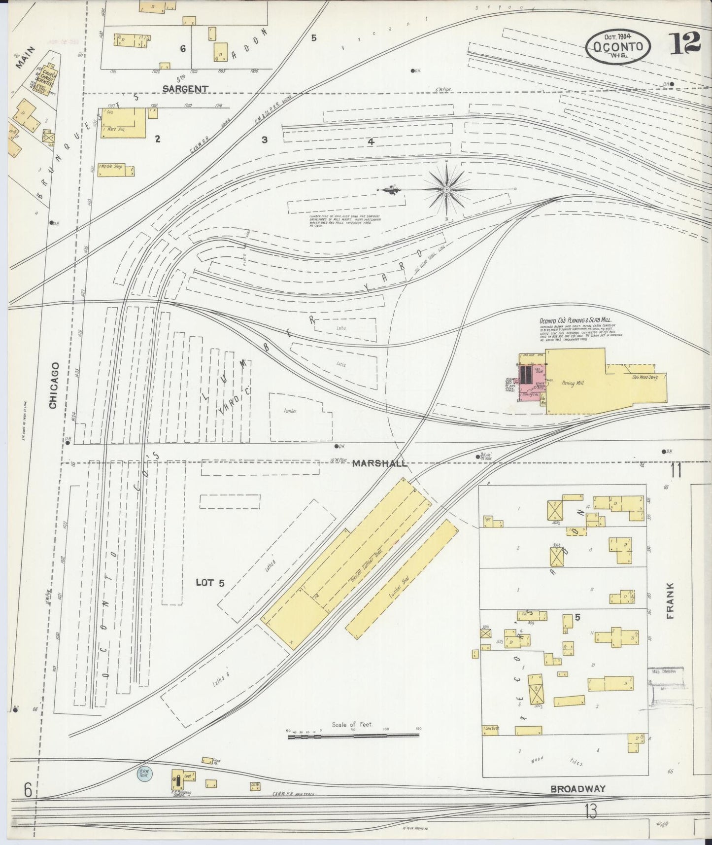 Sanborn Fire Insurance Map from Oconto, Oconto County, Wisconsin (1904), Sheet #0012 - Complete Map Set gallery image, historic Sanborn map, vintage wall art, Wisconsin Wisconsin